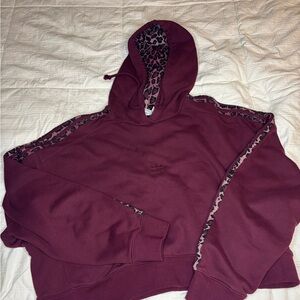 Adidas Women's Burgundy Hoodie with Leopard Accents